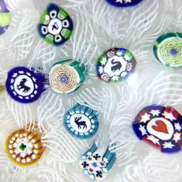 Scattered Millifiori on White Muslin Paperweight - Image 3